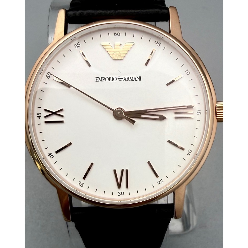 Emporio Armani AR-80015M Men's Rose Gold Watch White Dial Leather NWOT